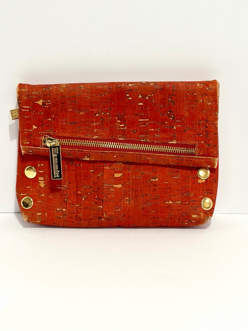 Hammitt VIP Small Crossbody Bag In Red/Orange Cork With Shiny Gold Hardware